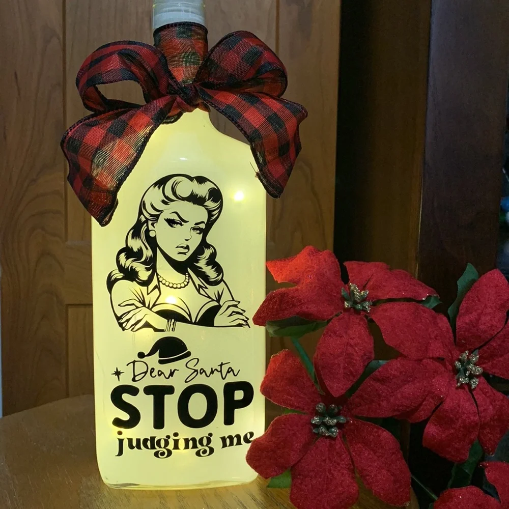 'Dear Santa, Stop judging me' vintage holiday lantern